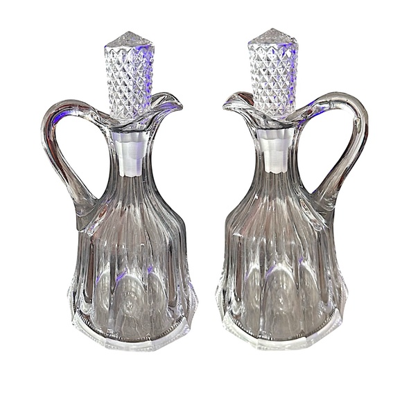 HEISEY PEERLESS Heavy Clear Pressed Glass Decanter 9 1/4” (pair of 2)Stoppers